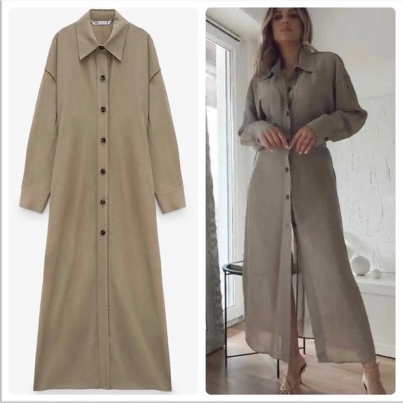 NWT ZARA Viscose Long Shirt Dress size M - Picture 2 of 16